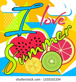 vector illustration summer fruits and love. I like summer. design vector Eps 10 for posters, t-shirts, print