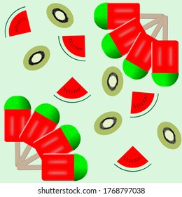 Vector Illustration with summer fruits popsicle  pattern.