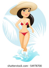 vector illustration of summer girl in hat
