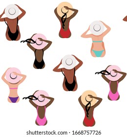 Ilustración vectorial con niñas de verano de la espalda sin fisuras en un fondo blanco. Concepto de vacaciones, concepto de verano