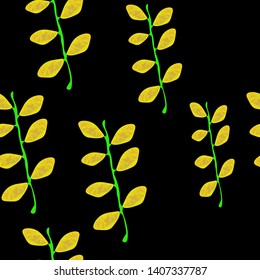 Vector illustration of summer grass, twigs yellow leaves on a dark background. Pattern design Wallpaper, gift wrapping,fabric Vector graphics