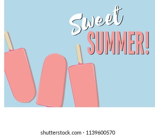 Vector illustration of summer greeting with text of sweet summer.