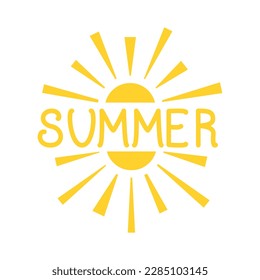 Vector illustration. Summer - hand lettering design. The inscription on a white background with the sun.