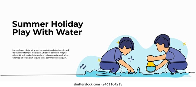 Vector illustration of  summer holiday play water. Modern flat in continuous line style.