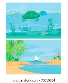 Vector illustration of summer holidays banner set