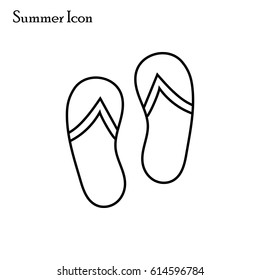 Vector Illustration. Summer Icon, Line. Beach Slippers. Element of summer decoration