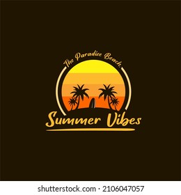 vector illustration of summer landscape in the evening by the beach enjoying the sunset between palm trees and coconut palms
