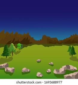 ilustración vectorial, paisaje de verano, montañas, árboles, fondo de diferentes diseños