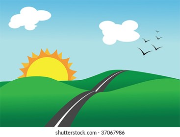 Vector illustration of summer landscape and road