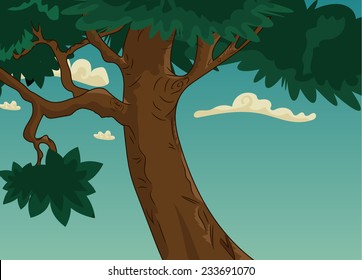Vector illustration of Summer landscape with trees and foliage
