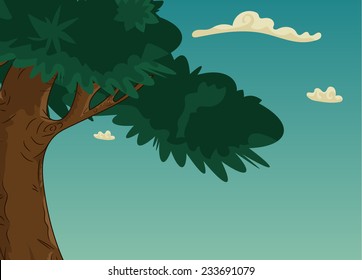 Vector illustration of Summer landscape with trees and foliage