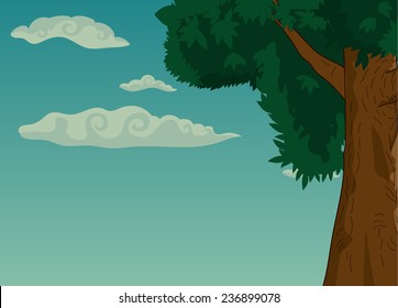 Vector illustration of Summer landscape with trees and foliage
