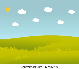   Vector illustration of a summer landscape.Elements of design of the websites,banner,poster.Summer green landscape with clouds and meadows.Hills green grass.