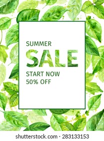Vector illustration of summer leaves. watercolor composition.