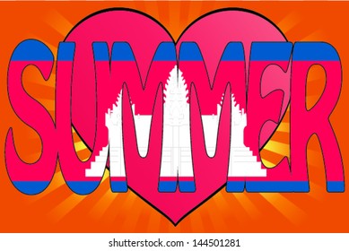 Vector Illustration of Summer Love with the Flag of Cambodia