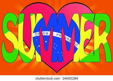 Vector Illustration of Summer Love with the Flag of Brazil