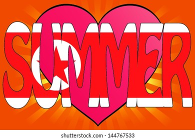 Vector Illustration of Summer Love with the Flag of North Korea
