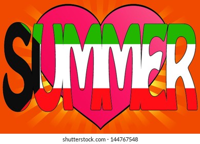 Vector Illustration of Summer Love with the Flag of Kuwait
