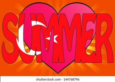 Vector Illustration of Summer Love with the Flag of Turkey