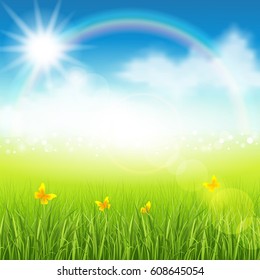 Vector illustration of summer meadow with green grass