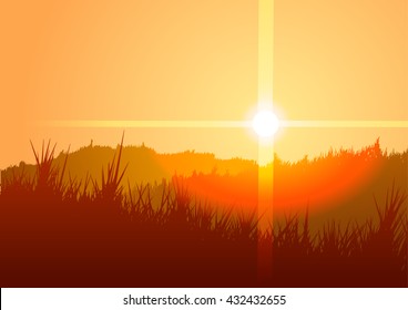 草原 夕焼け のベクター画像素材 画像 ベクターアート Shutterstock
