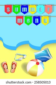 vector illustration for a summer menu, sea and sand