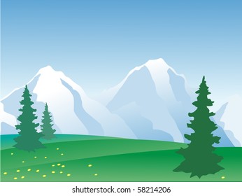 vector illustration of summer in the mountains