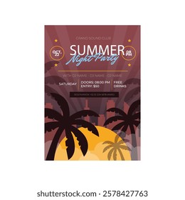 Vector illustration of Summer Night Party flyer poster template design