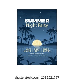 Vector illustration of summer night party flyer poster template design