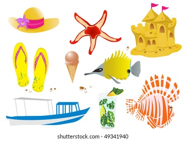 Vector illustration of summer objects on a white background