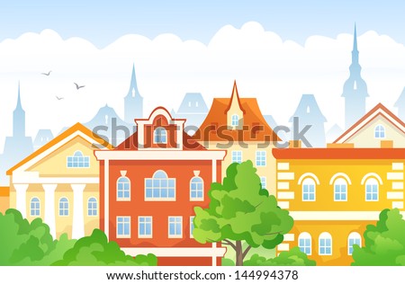 Vector illustration of a summer old town