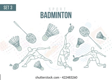 Vektorgrafik Sommerspiele 2016 in Rio, Olympische Spiele in Rio, Sportspiele. Logo des grafischen Sportbodens Flyer für Sportschuhe. Sport Badminton handgezeichnet Doodles Sport. Satz 3