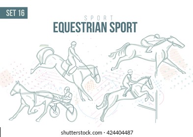 vector illustration Summer Olympics in 2016 in Rio, Rio Olympic Games, sports games. graphic sport equestrian sport. design sports booklets flyers. sports  hand-drawn horse doodles sport. set 16