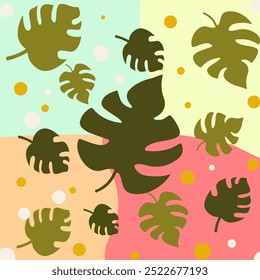 Ilustração vetorial de palmeiras de verão e plantas tropicais verdes, isoladas em um fundo pastel. Perfeito para a natureza exótica e projetos com temas de selva