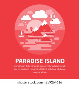 Vector illustration of a summer Paradise island in the ocean, perfect for a getaway vacation