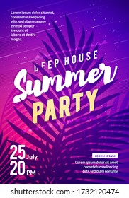 Vector Illustration Summer Party Flyer With Palm Leaf In The Background
