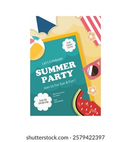 Vector illustration of summer party flyer poster template design
