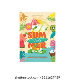 Vector illustration of summer party flyer poster template design