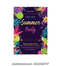 vector illustration of summer party flyer poster template design