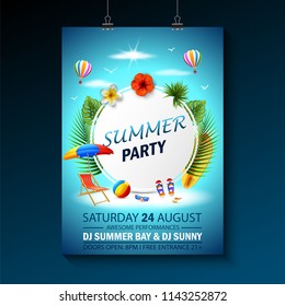 Vector illustration of Summer party invitation template invitation. Beach party invitation with umbrellas