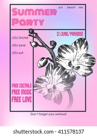 Vector Illustration of Summer Party poster Sketch Style for Design, Website, Seamless Pattern. Summer Party poster Doodle. Summer Party poster Element Template in color. Summer Party poster Beach 