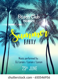 Vector illustration of Summer party poster design template with palm trees