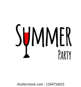 Vector illustration summer party text with wine glass symbol black color