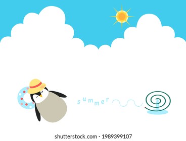 Vector illustration of summer. Penguin taking a nap.