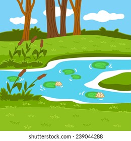 Vector illustration (summer pond in the woods)