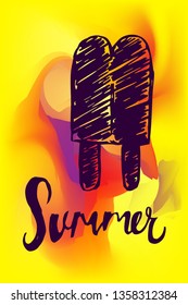 Vector Illustration of Summer Poster with Ice Cream Icon on Abstract Digital Painting Background. Graphic Design for Web, Business, Holiday, Template, Layout and More.