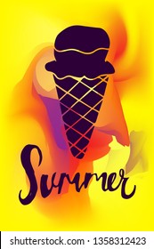 Vector Illustration of Summer Poster with Ice Cream Icon on Abstract Digital Painting Background. Graphic Design for Web, Business, Holiday, Template, Layout and More.