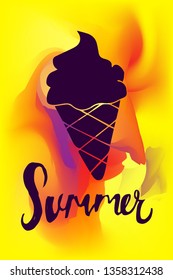 Vector Illustration of Summer Poster with Ice Cream Icon on Abstract Digital Painting Background. Graphic Design for Web, Business, Holiday, Template, Layout and More.