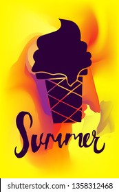 Vector Illustration of Summer Poster with Ice Cream Icon on Abstract Digital Painting Background. Graphic Design for Web, Business, Holiday, Template, Layout and More.