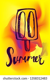 Vector Illustration of Summer Poster with Ice Cream Icon on Abstract Digital Painting Background. Graphic Design for Web, Business, Holiday, Template, Layout and More.